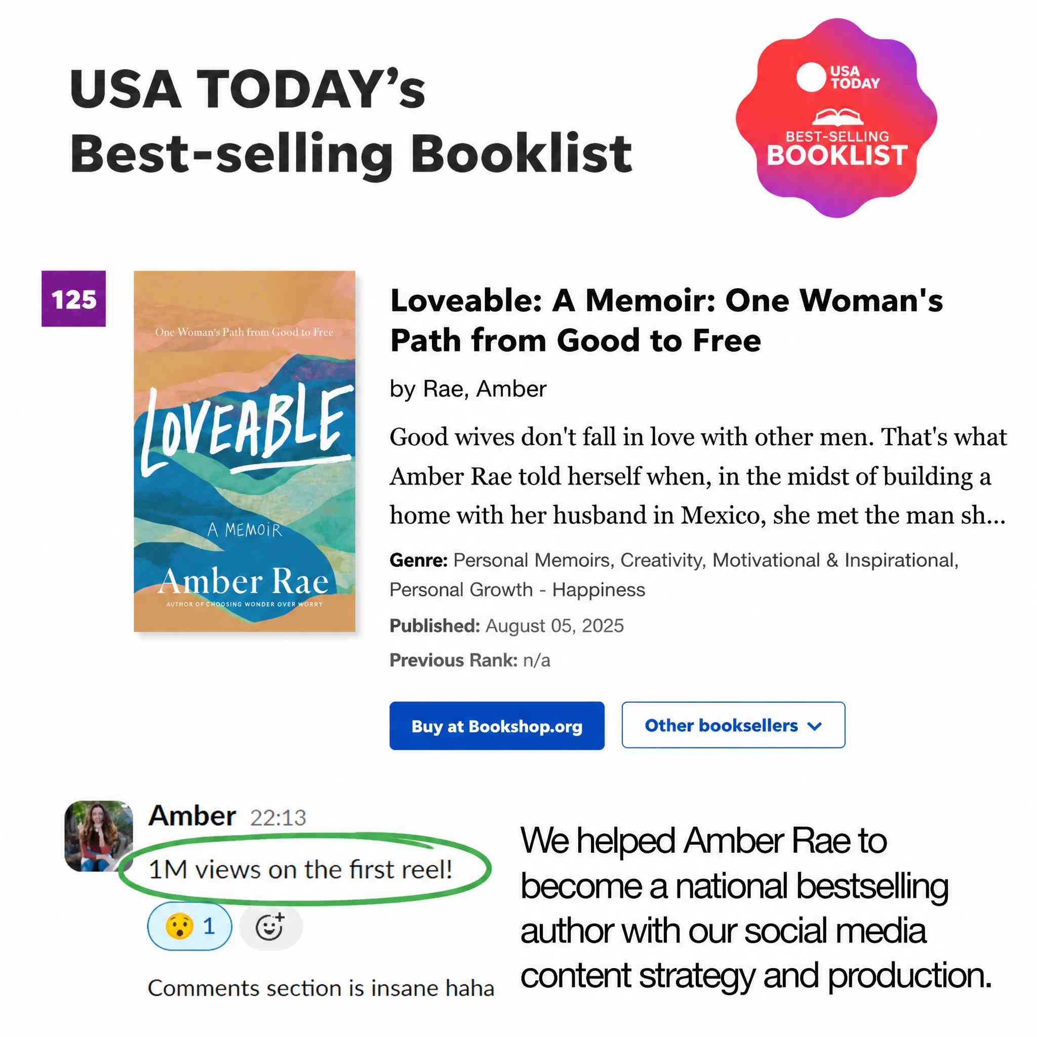 USA Today bestselling booklist proof for Amber Rae
