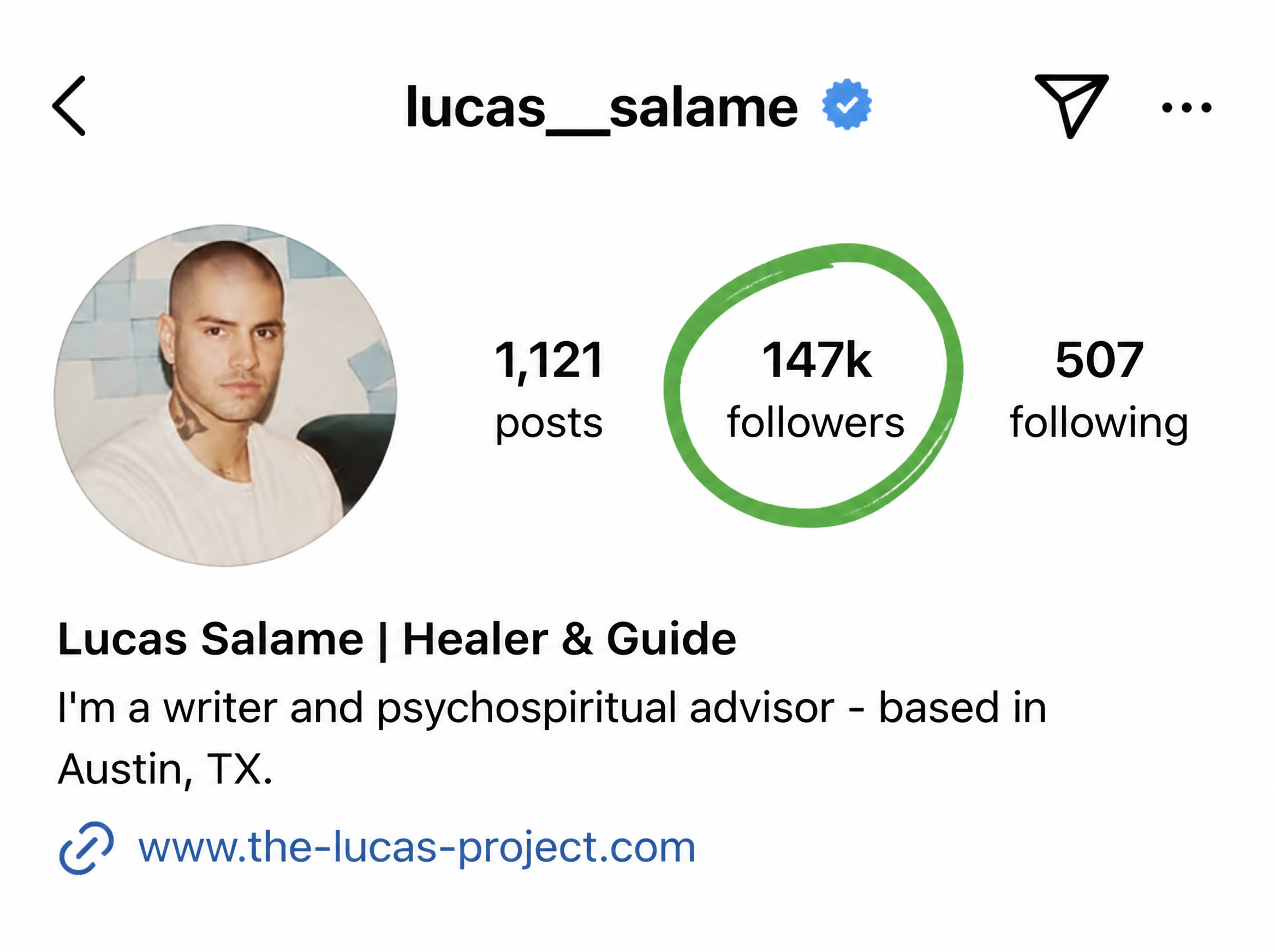 Lucas Salame Instagram account after growth